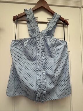 Anthropologie Waverly Light Blue Polka Dot Ruffle-Trim Tank Top